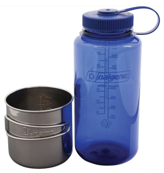 SPACE SAVER STAINLESS STEEL CUP WITH 1 QUART NALGENE BOTTLE