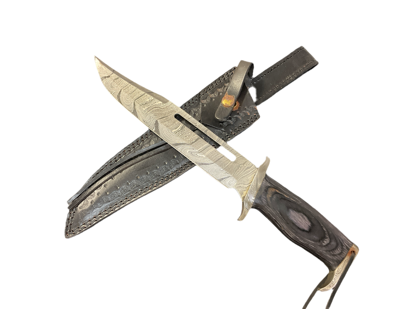 Black Elm Handlers Damascus Bowie Knife