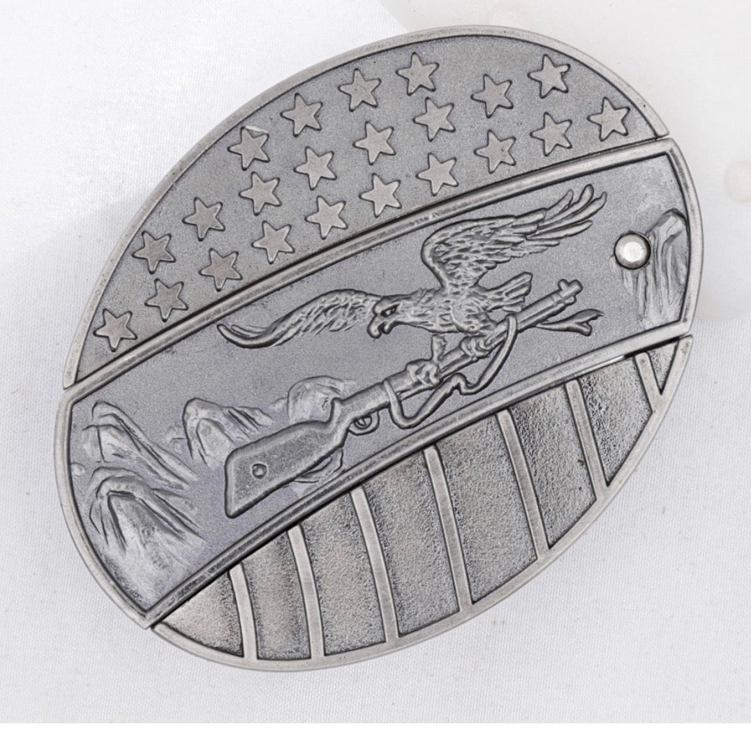 Patriotic Eagle Folding Belt Buckle with Pewter Handle