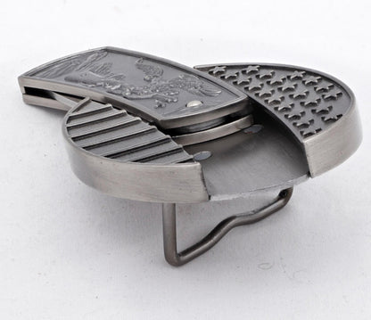 Patriotic Eagle Folding Belt Buckle with Pewter Handle