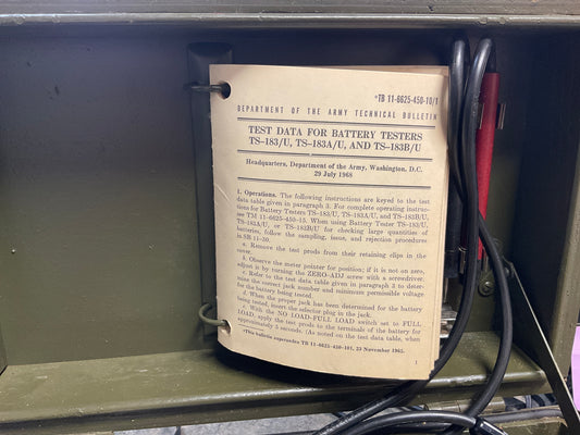 Vintage US Army Signal Corps Battery Tester TS-183-B/U