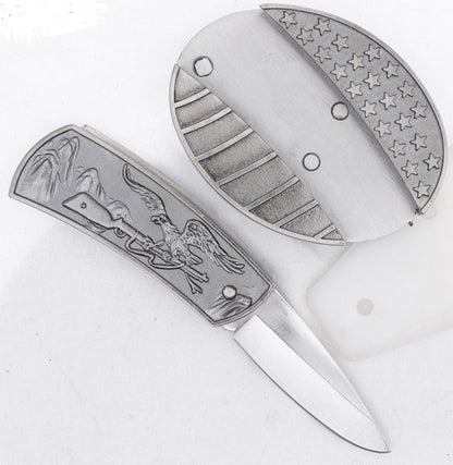 Patriotic Eagle Folding Belt Buckle with Pewter Handle