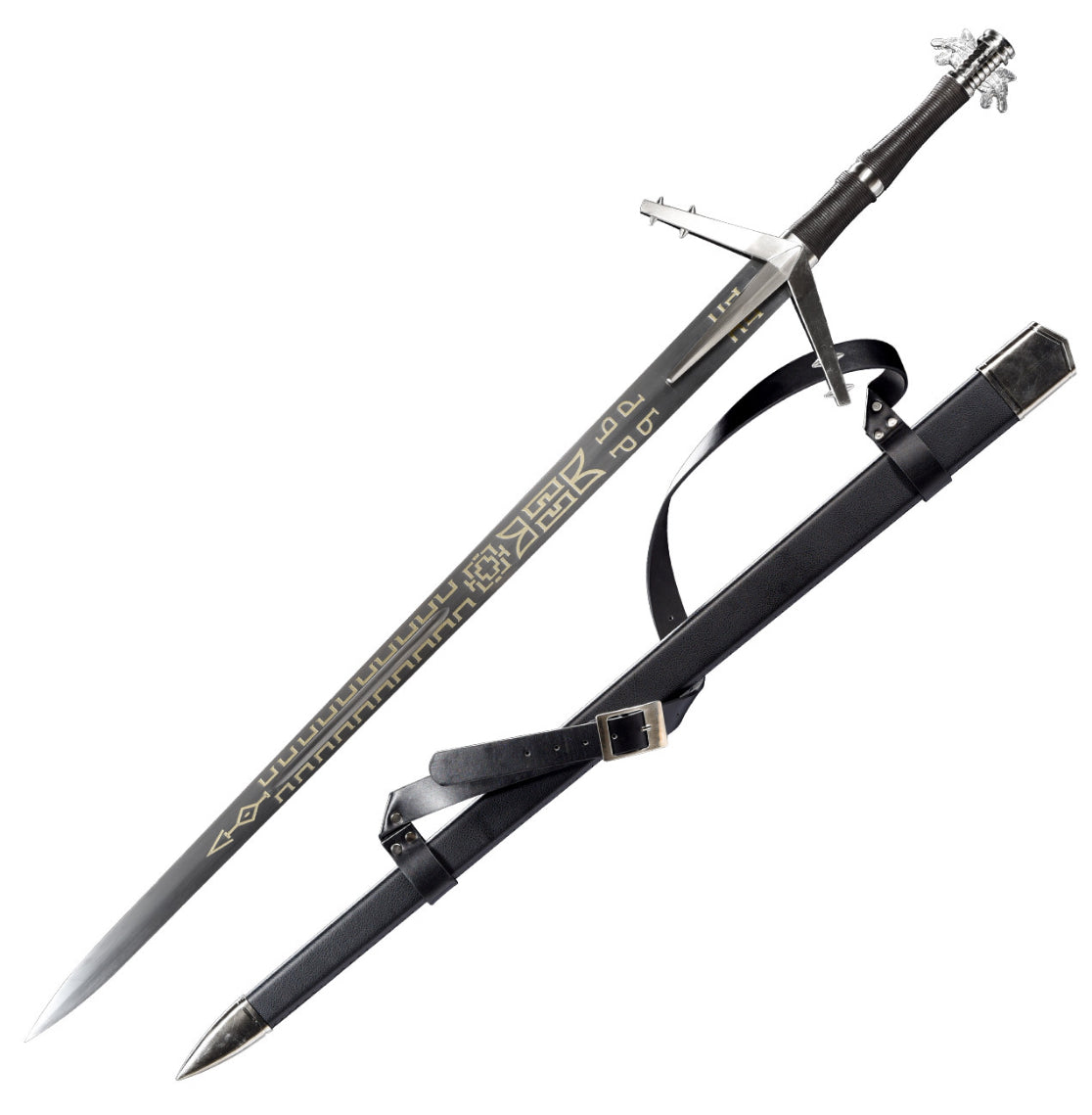 Exquisite Silver Sword Replica — Gold Engravings, Inspired by a Famous Fantasy Adventure