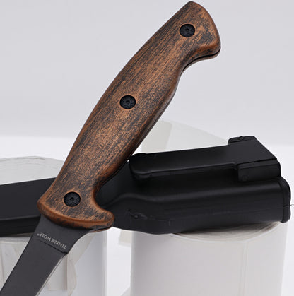 Tactical Slim Fillet Knife –Black Blade, Hardwood Handle & Belt Clip Sheath