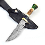 Land and Sky Fixed Blade Clip Point Damascus Outdoor Hunting Knife